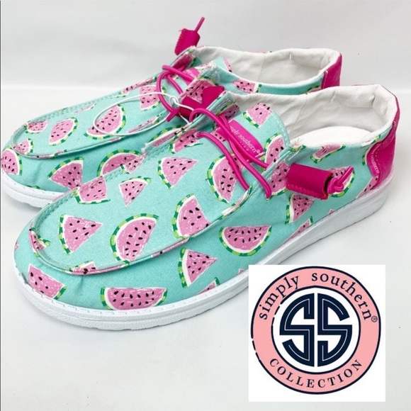 Simply Southern Shoes - New. Simply Southern slip on watermelon sneakers
